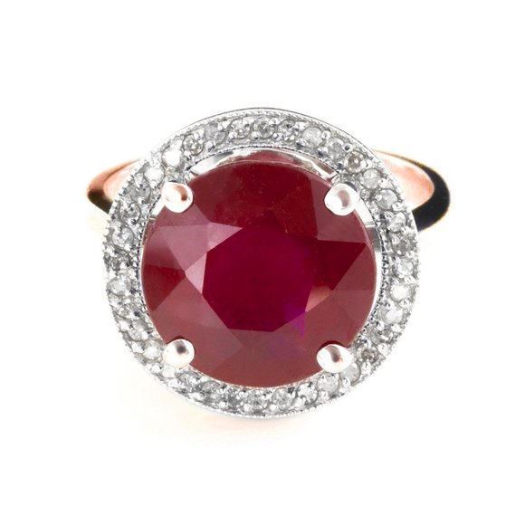 14K. SOLID GOLD RING WITH NATURAL DIAMONDS & RUBY - Picture 2 of 6